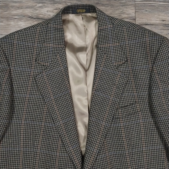 John D Craigmiles Houndstooth Sport Coat Blazer Jacket Mens 42R Brown Black - Picture 13 of 13